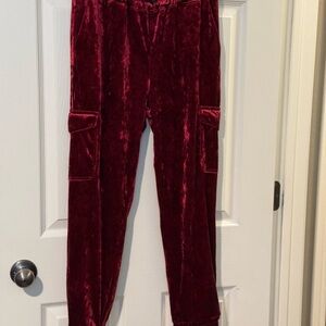 NWOT Self Esteem Rich Red Velvet Jogger Pants
